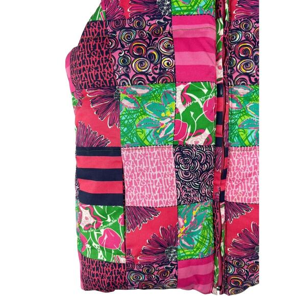 LILLY PULITZER LIBBI DOWN VEST Reversible Pink Floral Girls XL (12-14) Patchwork - Picture 2 of 7